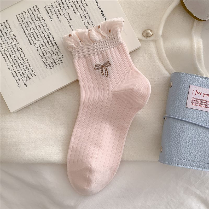 Cute Bow Ruffle Ankle Socks for Women | Balletcore Thin Warm Weather Socks