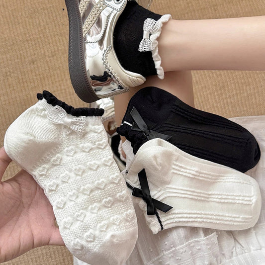 Sweet Bow Ruffle Ankle Socks | Breathable Summer Low Cut Socks for Women