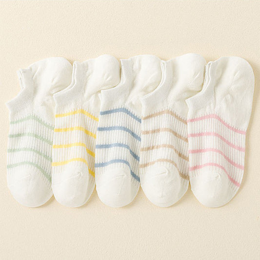 Striped No-Show Socks for Women | Breathable Stay-Put Summer Socks