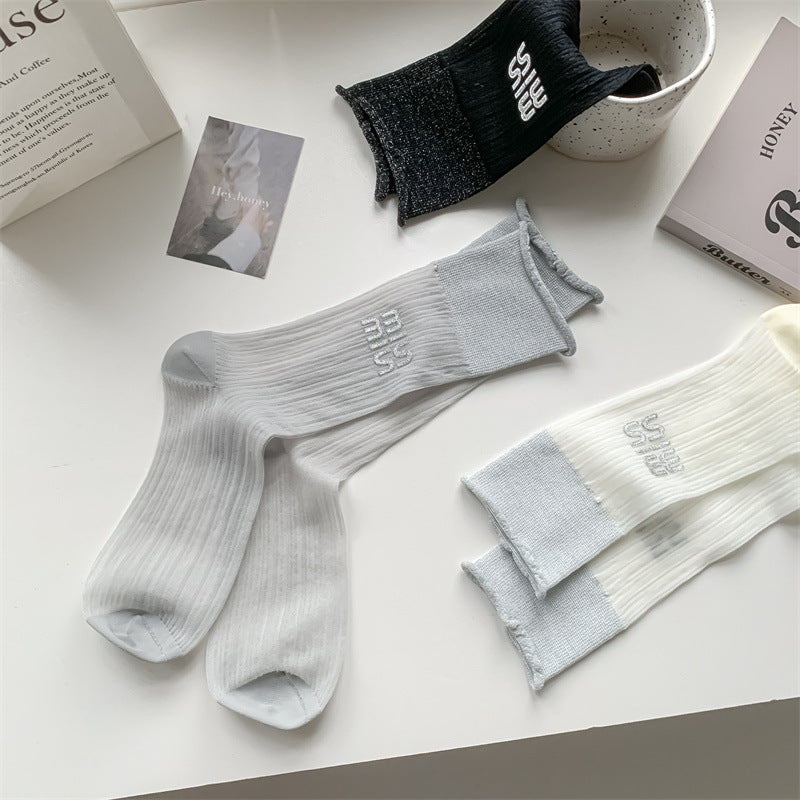 Sheer Glitter Crew Socks for Women | Summer Breathable Socks
