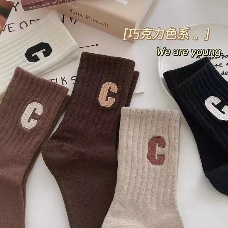 Trendy Letter C Crew Socks | Breathable Everyday Socks for Women