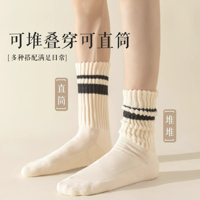 Striped Cotton Crew Socks | Casual Athletic Women's Mid Calf Socks