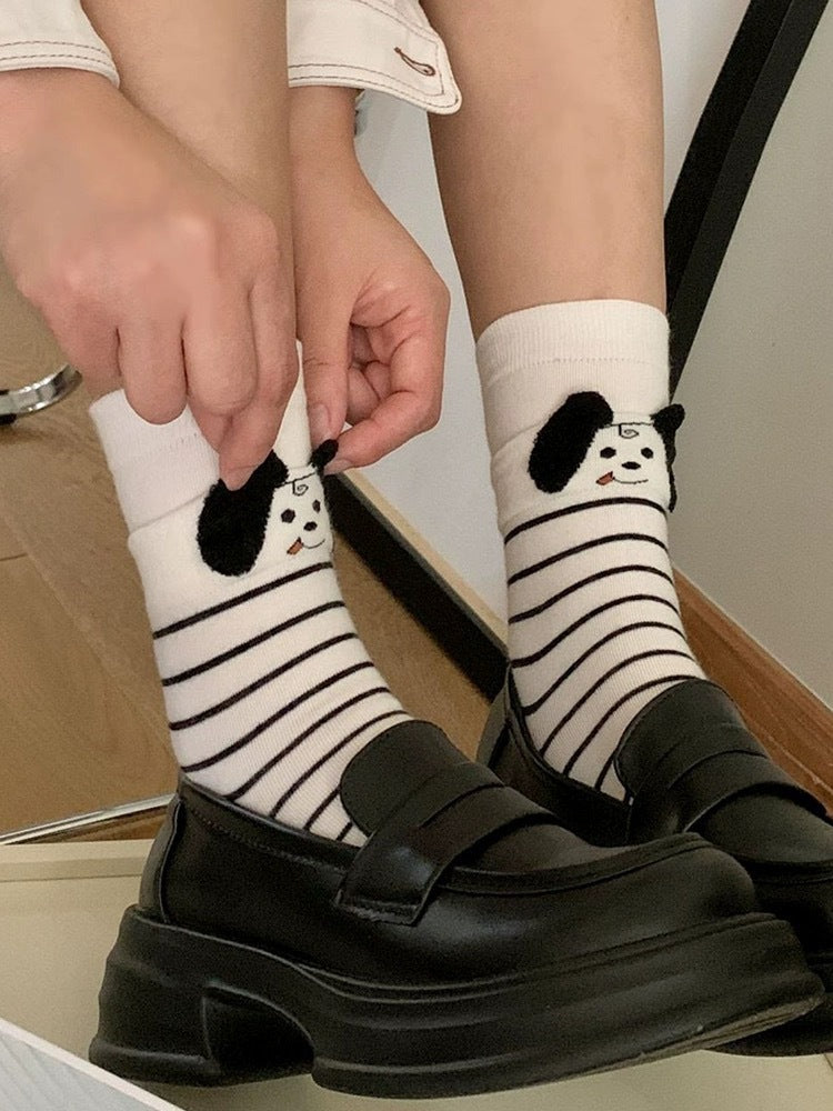 Cute 3D Puppy Cotton Novelty Crew Socks for Women