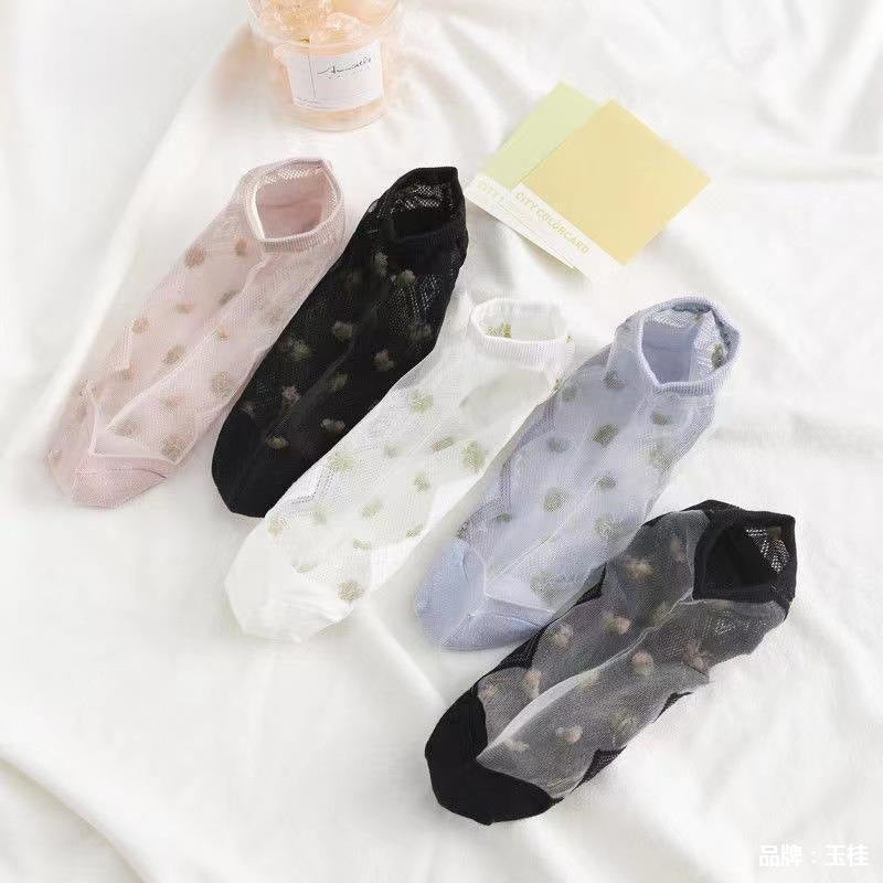 Sheer Floral Ankle Socks for Women | Breathable Cotton Sole Summer Socks