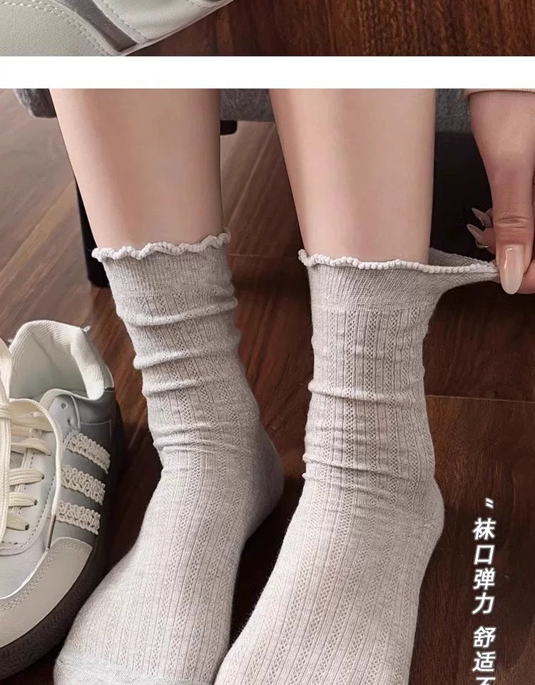 Lace Trim Crew Socks for Women | Breathable Mesh Summer Socks