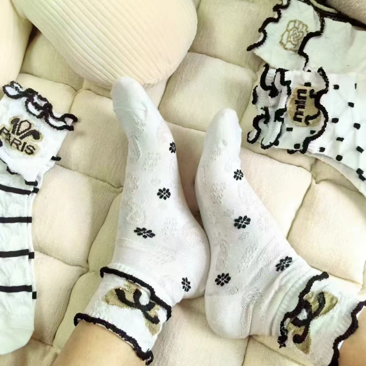 Ruffled Crew Socks for Women | Thin Breathable Patterned Socks