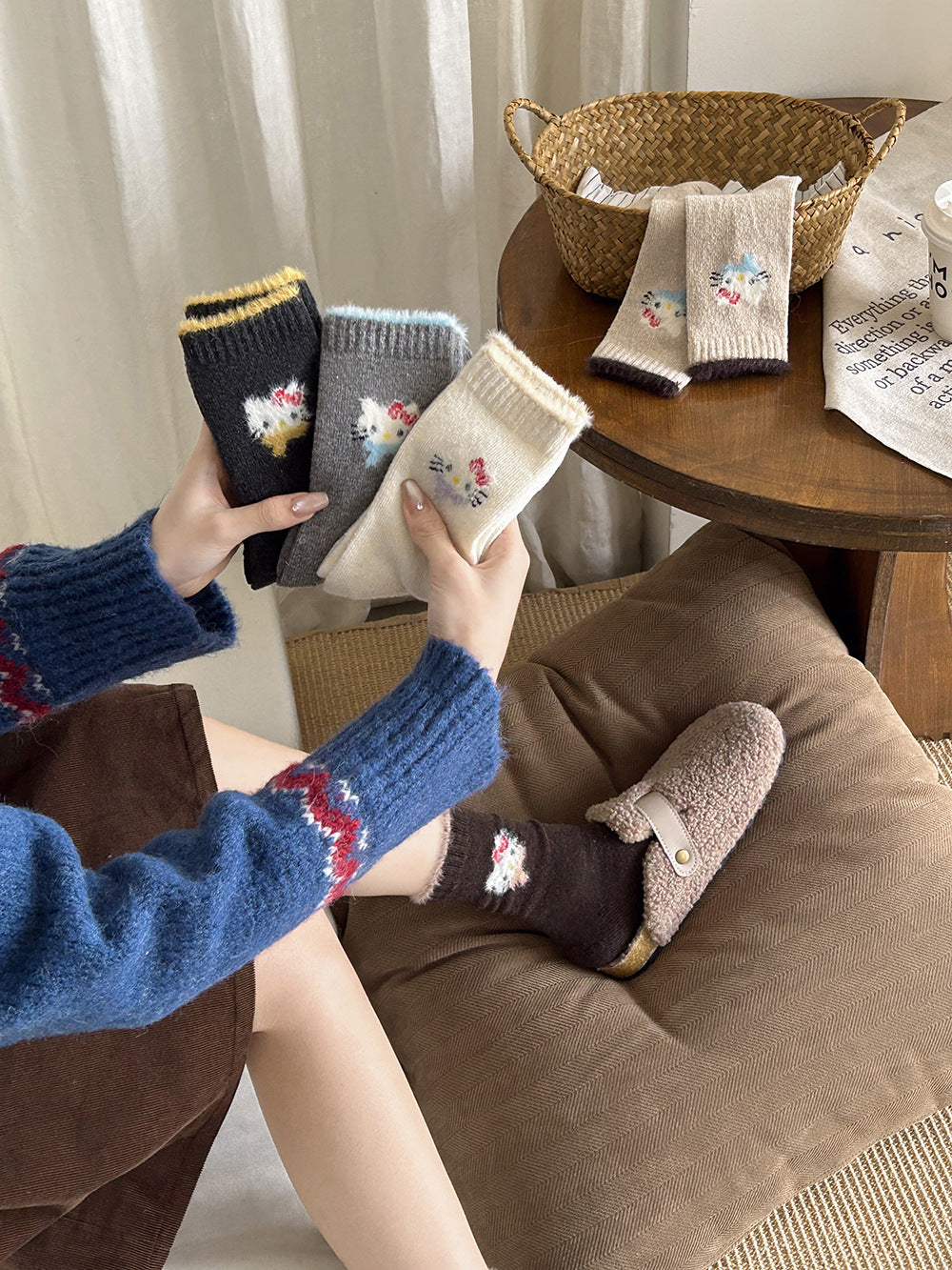 Cute Cozy Wool Crew Socks | Warm Winter Fuzzy Socks for Women