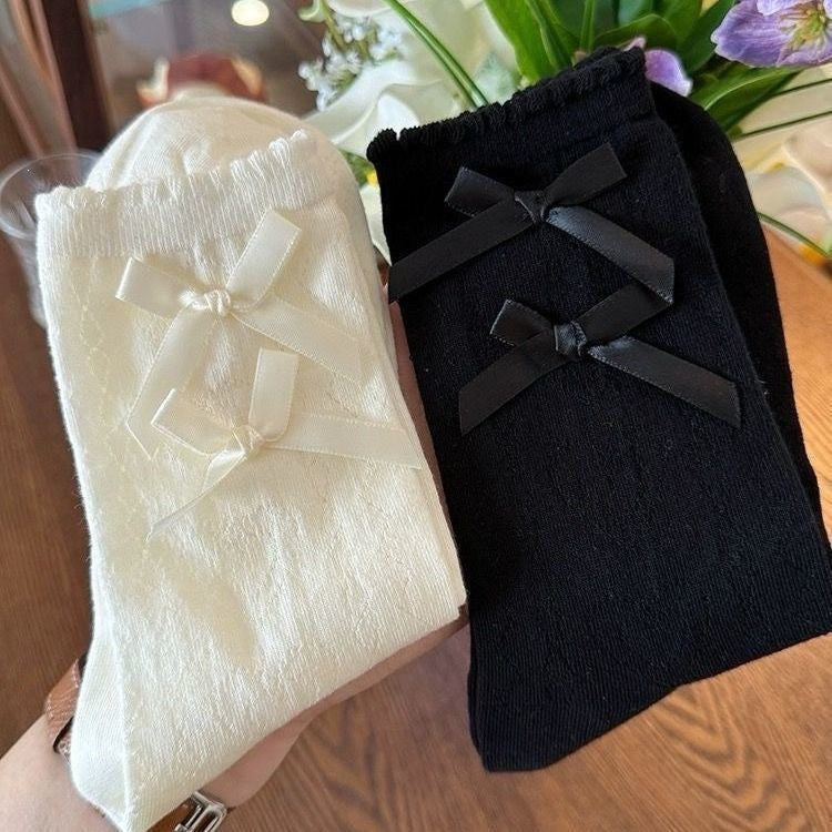 Lace Trim Heart Crew Socks | Bow Lolita Socks for Women