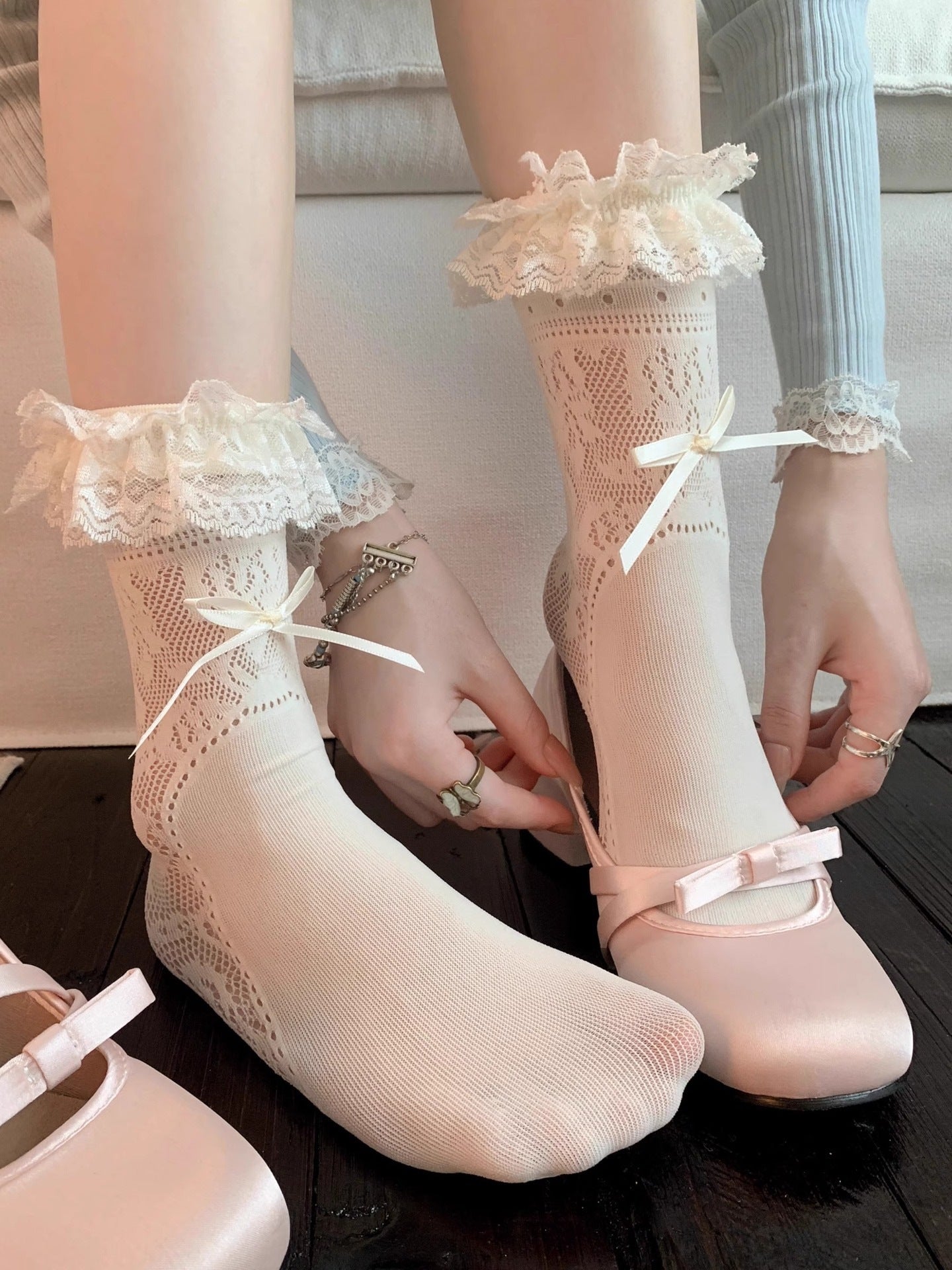 Lace Bow Crew Socks | Women's Ballet Summer Socks for Mary Janes