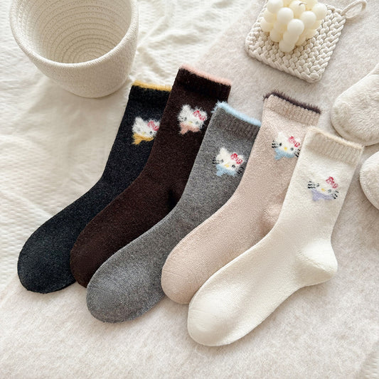 Cute Cozy Wool Crew Socks | Warm Winter Fuzzy Socks for Women