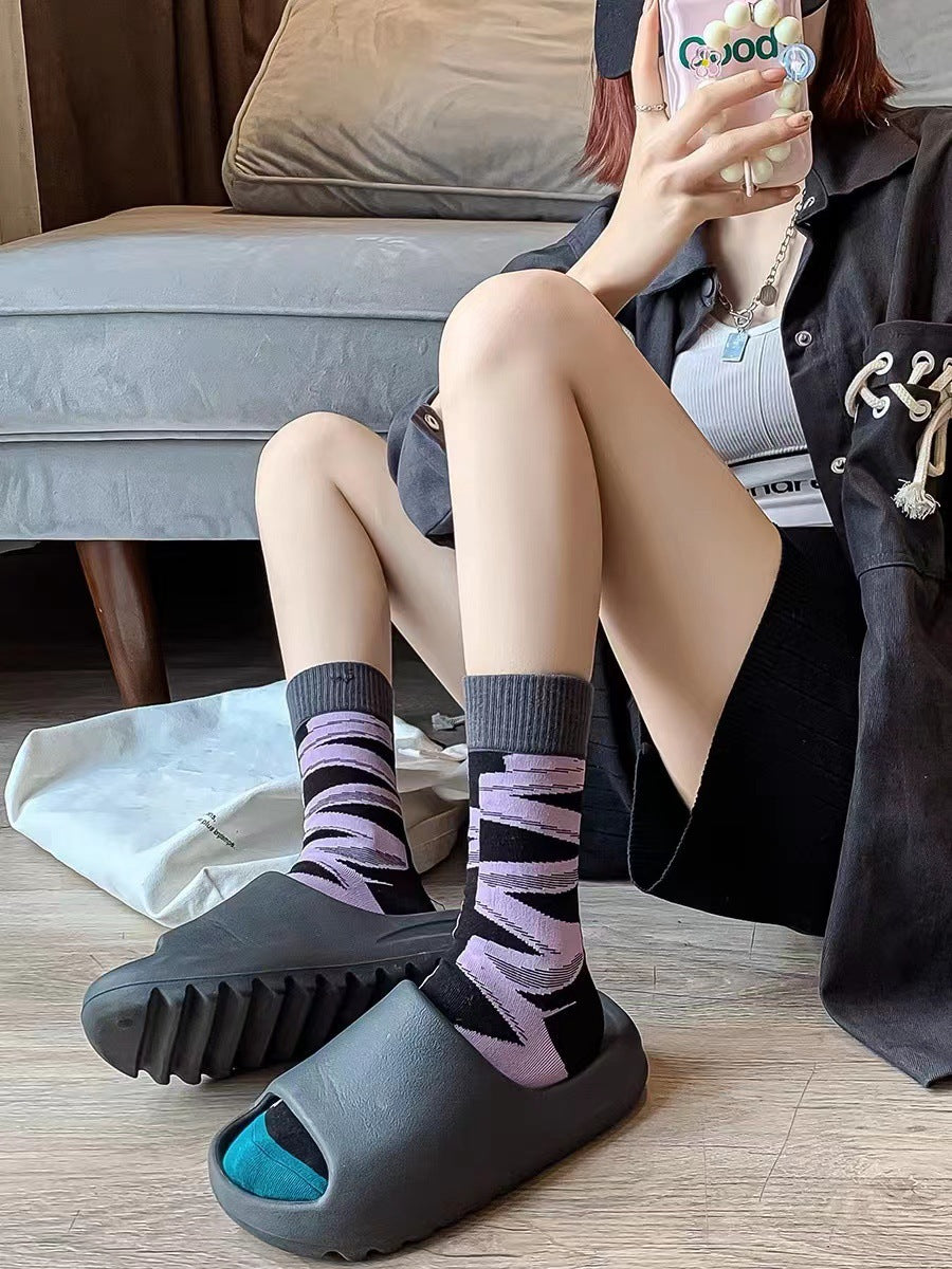 Trendy Abstract Patterned Crew Socks for Women