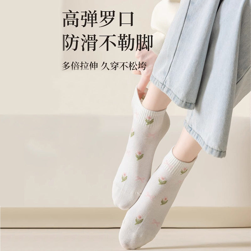 Sweet Floral Ankle Socks for Women | Breathable Cotton Spring Socks