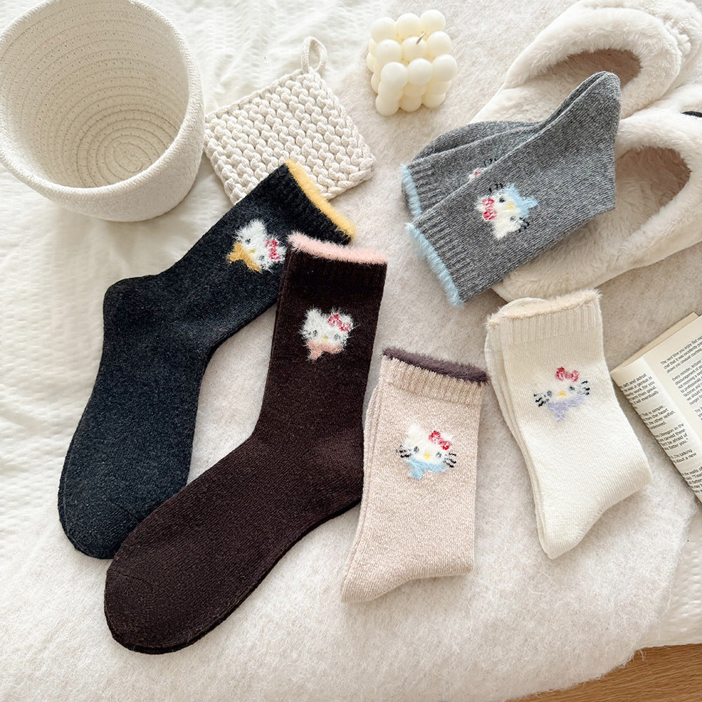 Cute Cozy Wool Crew Socks | Warm Winter Fuzzy Socks for Women