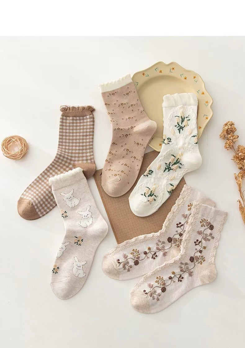 Cute Patterned Crew Socks for Women | Cotton Vintage Everyday Socks