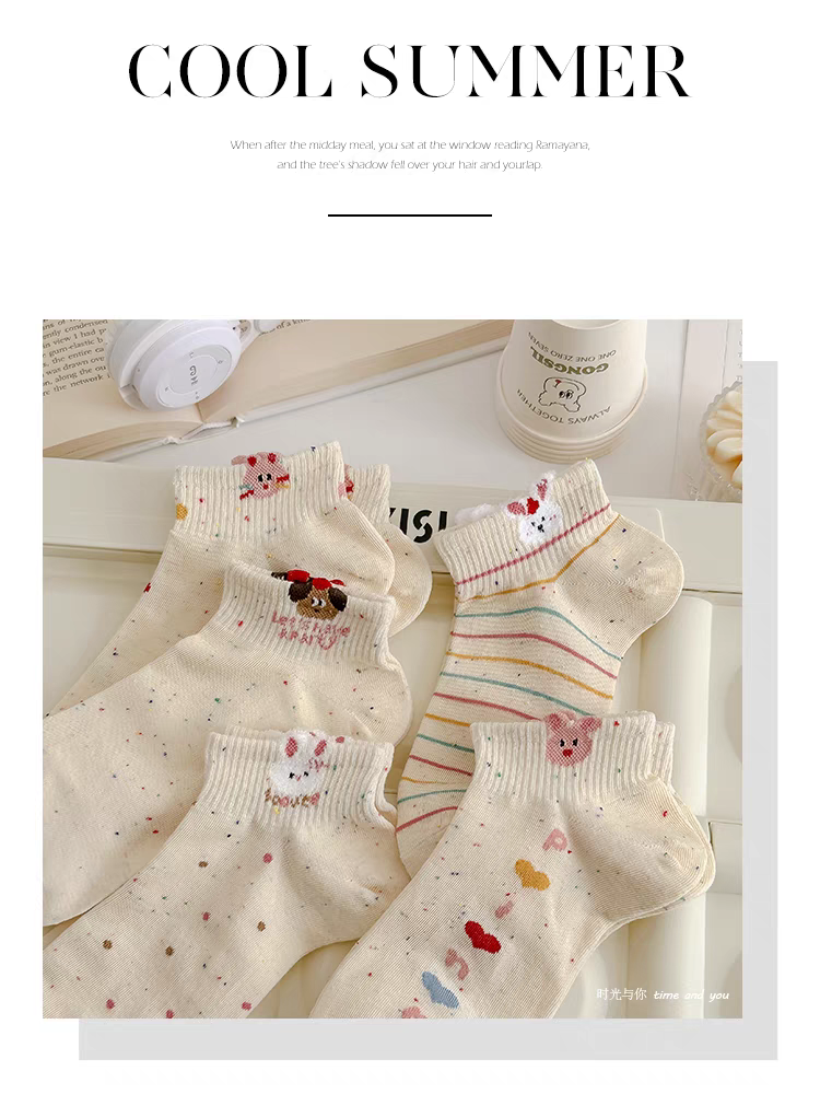 Cute Cartoon Ankle Socks | Breathable Speckled Socks for Women