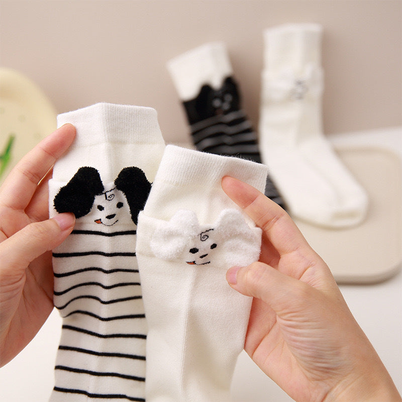 Cute 3D Puppy Cotton Novelty Crew Socks for Women
