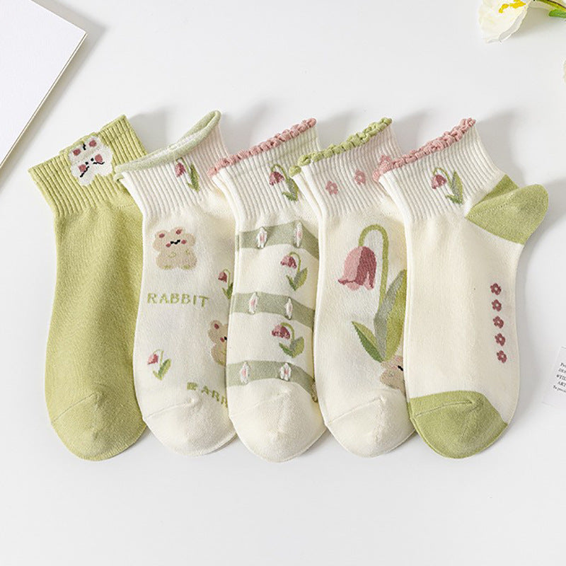 Cute Printed Ankle Socks for Women | Breathable Cotton Spring Socks