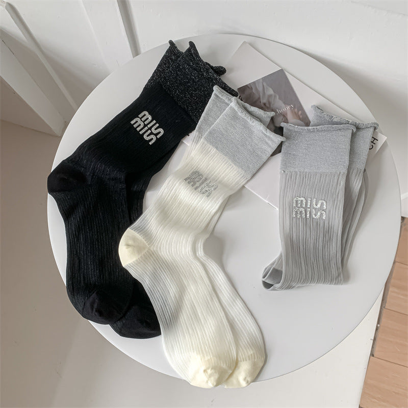 Sheer Glitter Crew Socks for Women | Summer Breathable Socks