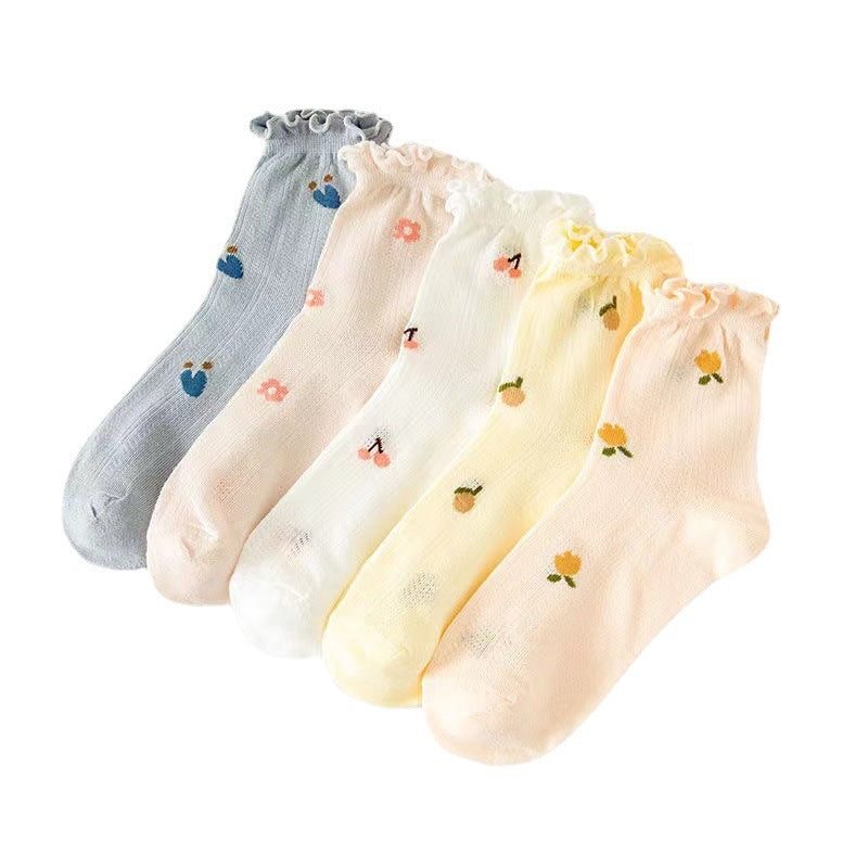 Breathable Ruffled Crew Socks | Thin Summer Women's Mid-Calf Socks