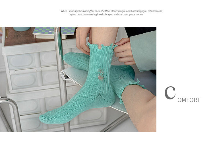 Distressed Ripped Crew Socks | Trendy Cotton Casual Everyday Socks