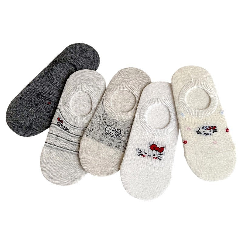 Cute Cat No-Show Socks for Women | Non-Slip Cotton Low Cut