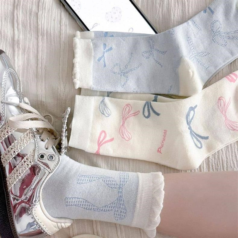 Cute Bow Crew Socks for Women | Lightweight Spring Cotton Socks