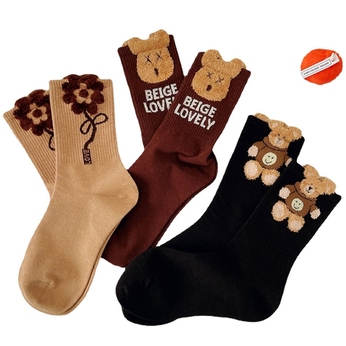 Women's 3D Novelty Crew Socks | Cozy Brown Patterned Socks