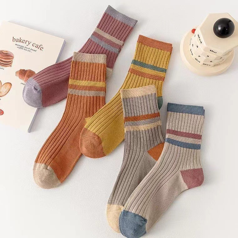 Striped Cotton Crew Socks for Women | Warm Fall Winter Casual Socks