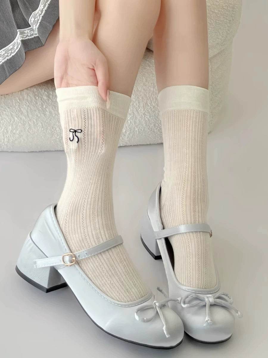 Ballet Bow Cotton Crew Socks | Breathable Summer Socks for Women