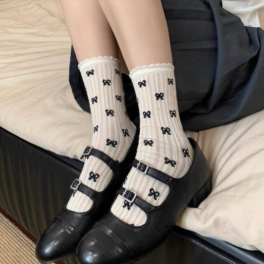 Cute Bow & Polka Dot Crew Socks | Breathable Mesh Summer Socks for Women