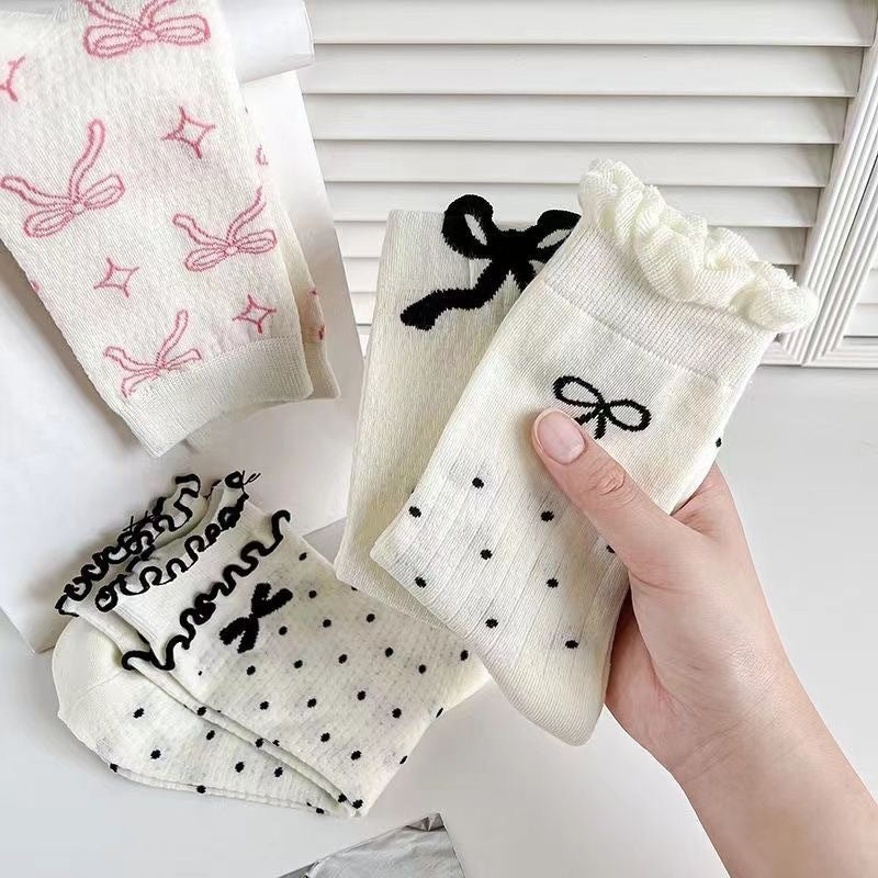 Balletcore Bow Crew Socks for Women | Breathable Summer Socks