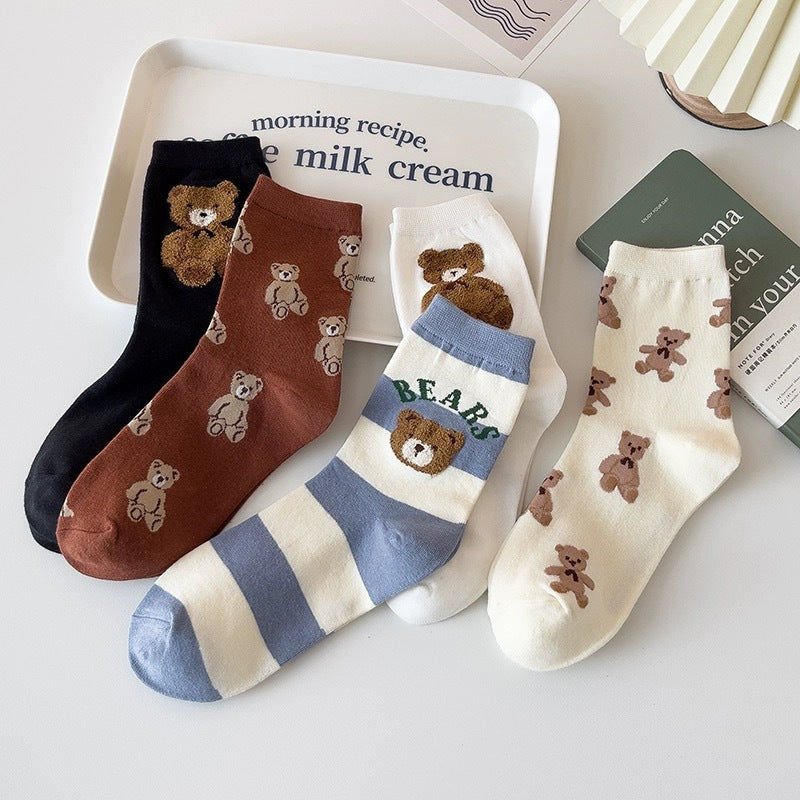 Cute Bear Print Women's Crew Socks | Casual Cotton Novelty Socks