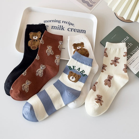Cute Bear Print Women's Crew Socks | Casual Cotton Novelty Socks
