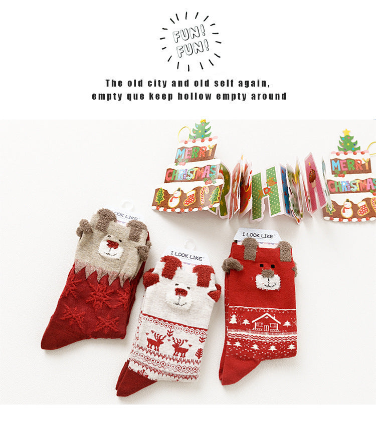 3D Reindeer Christmas Novelty Crew Socks for Women