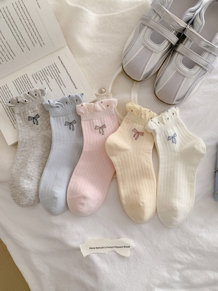 Cute Bow Ruffle Ankle Socks for Women | Balletcore Thin Warm Weather Socks
