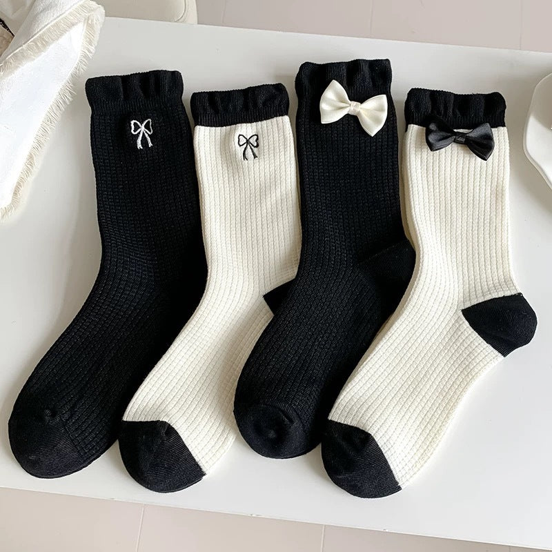 Cotton Bow Crew Socks for Women | Balletcore Casual Socks