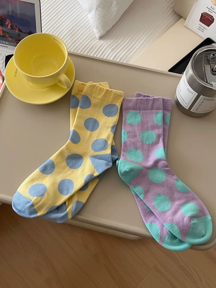Women's Polka Dot Cotton Crew Socks | Trendy Casual Patterned Socks