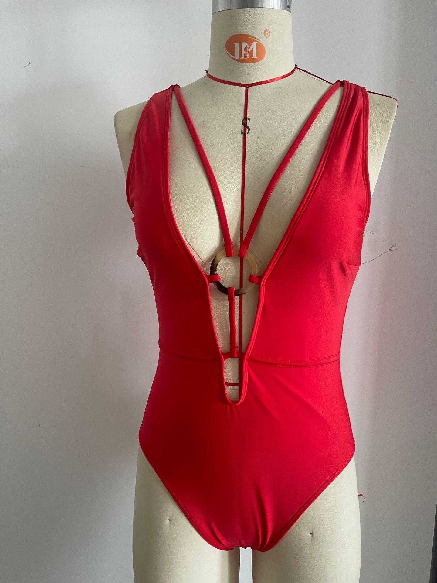 Sexy Deep-V Cutout One-Piece Swimsuit | Red Women's Swimwear