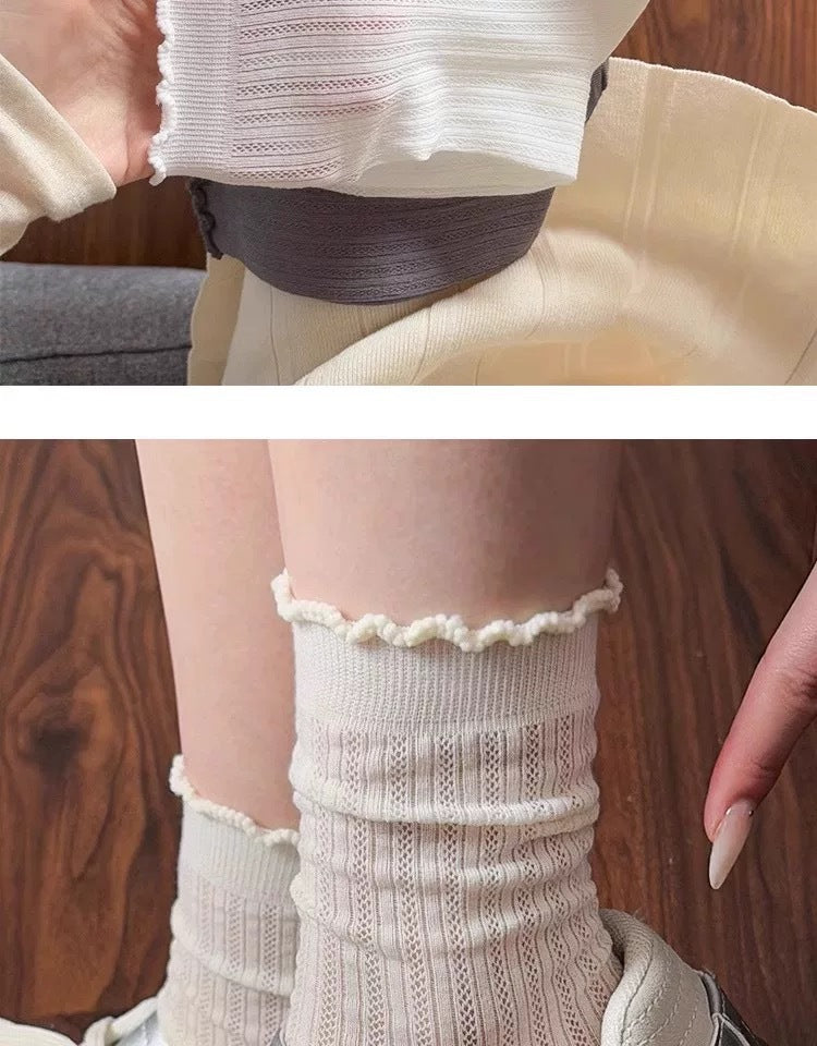 Lace Trim Crew Socks for Women | Breathable Mesh Summer Socks