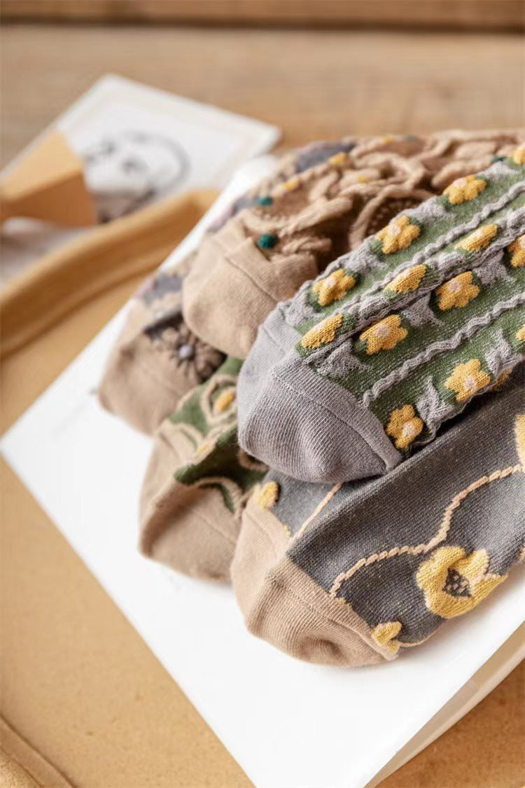 Vintage Floral Ankle Socks | Breathable Low Cut Socks for Women
