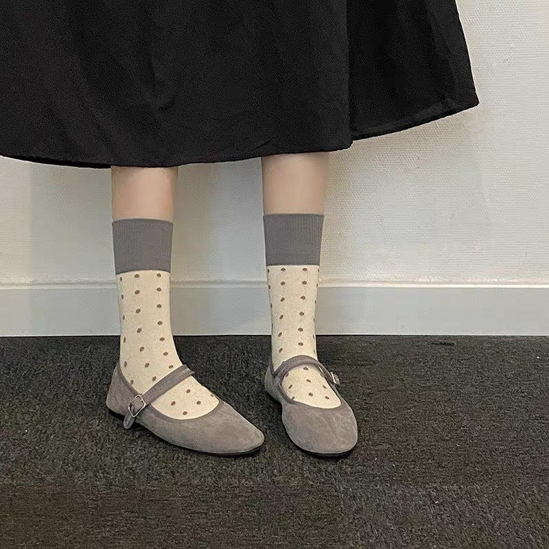 Retro Polka Dot Colorblock Crew Socks for Women