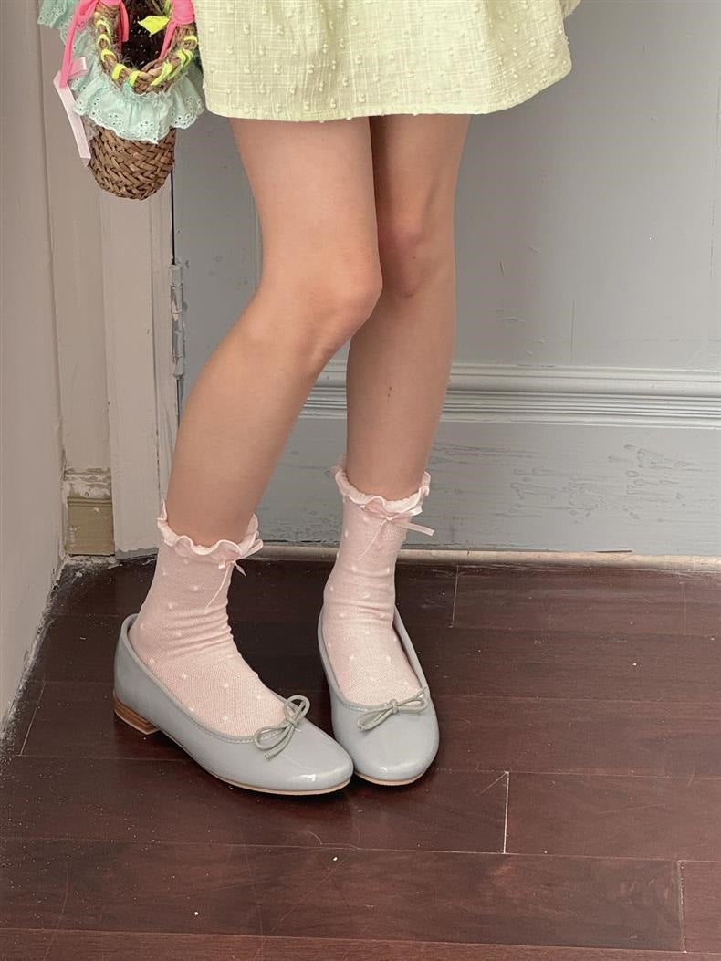 Ruffled Polka Dot Crew Socks for Women | Breathable Bow Socks