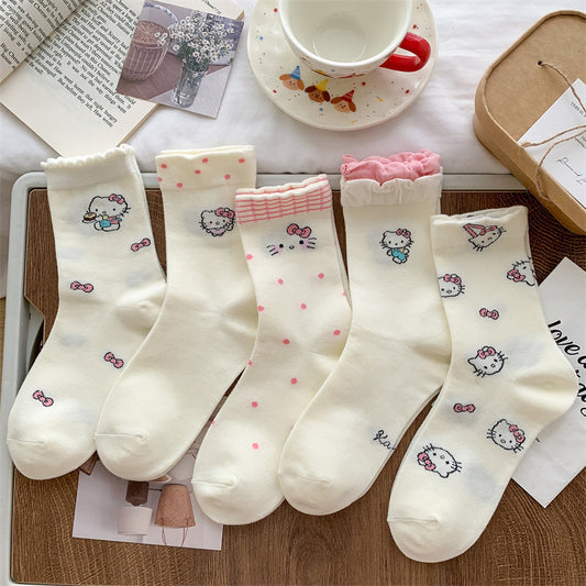 Cute Novelty Crew Socks | Kawaii Cat Print Socks for Women