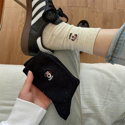 Cute Embroidered Crew Socks for Women | Soft Speckled Cotton Socks