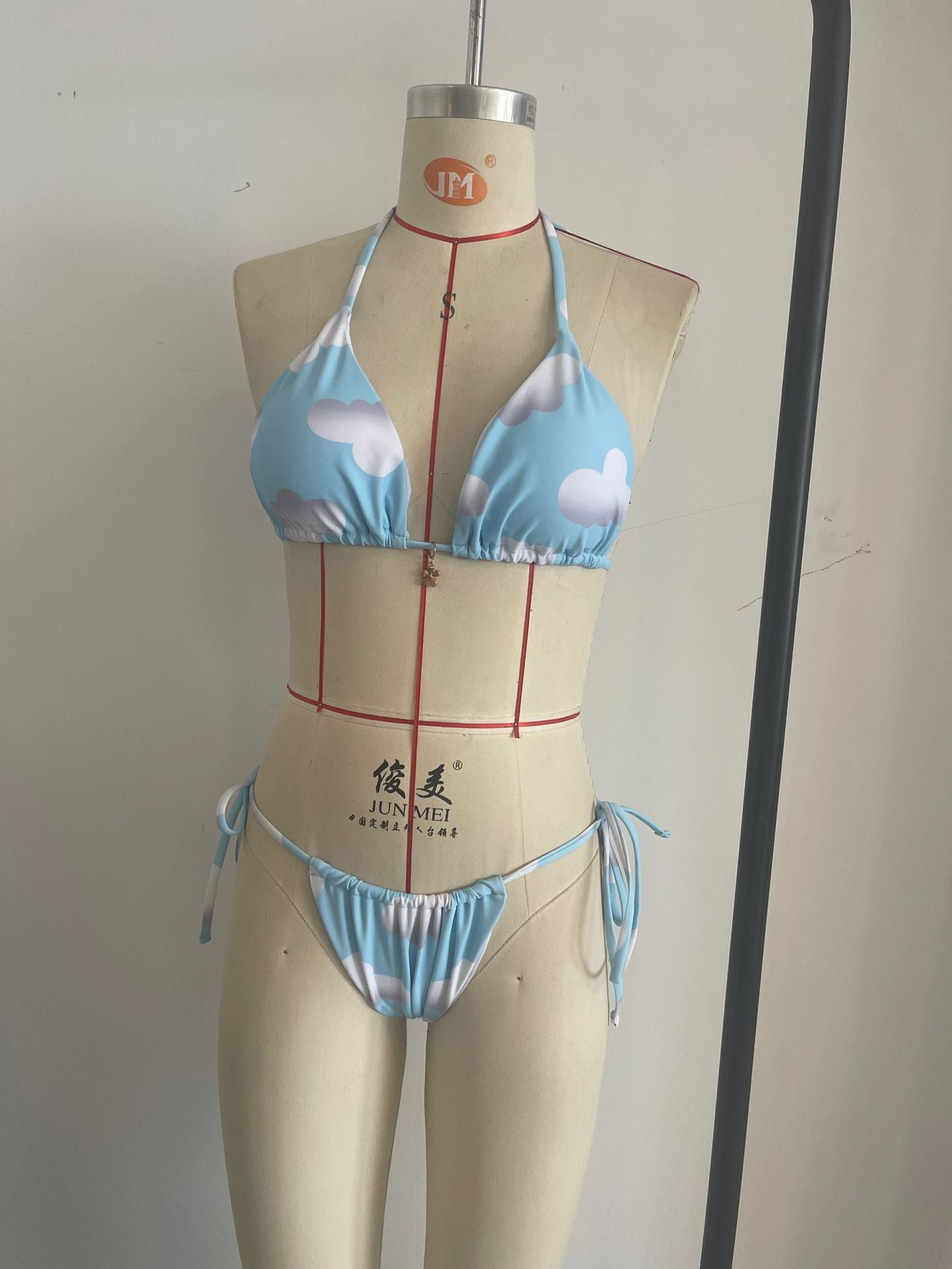 Cute Cloud Print Halter Tie-Side Bikini Set | Women's Beach Swimwear