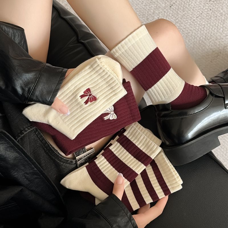 Cute Crew Socks for Women | Burgundy Casual Mid-Calf Socks
