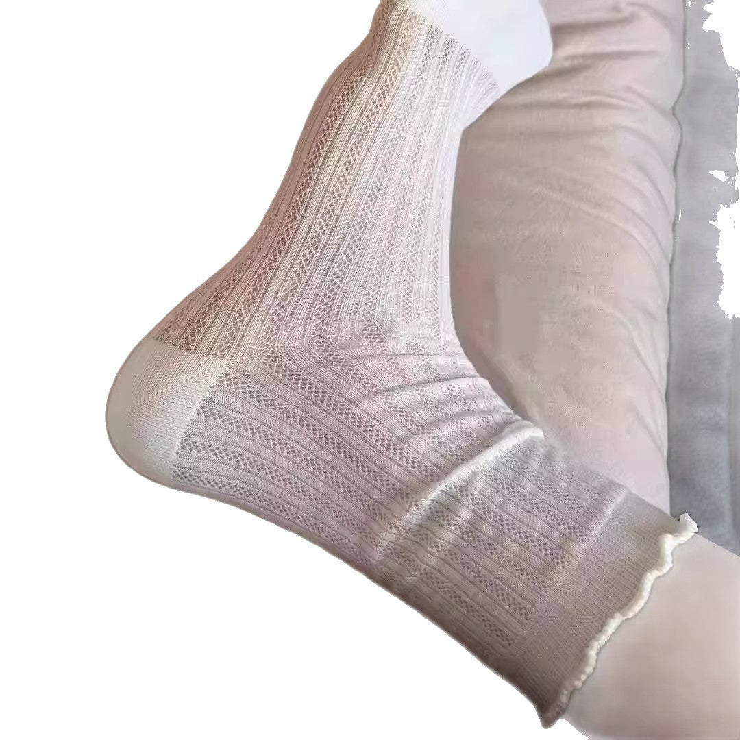 Women's Breathable Mesh Crew Socks | Ruffled Thin Summer Socks