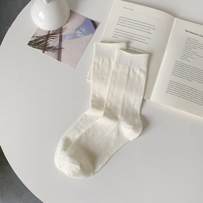 Clover Pattern Crew Socks for Women | Breathable Thin Summer Socks