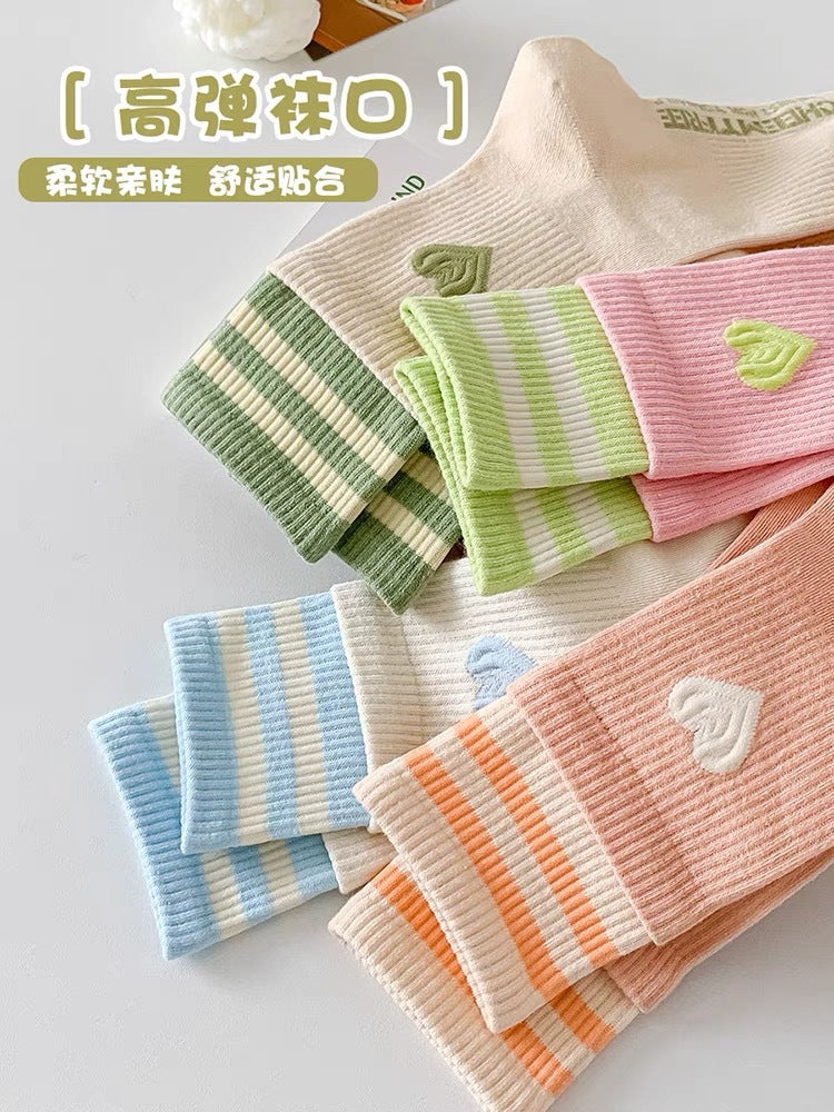 Cute Heart Striped Crew Socks | Athletic Socks for Women