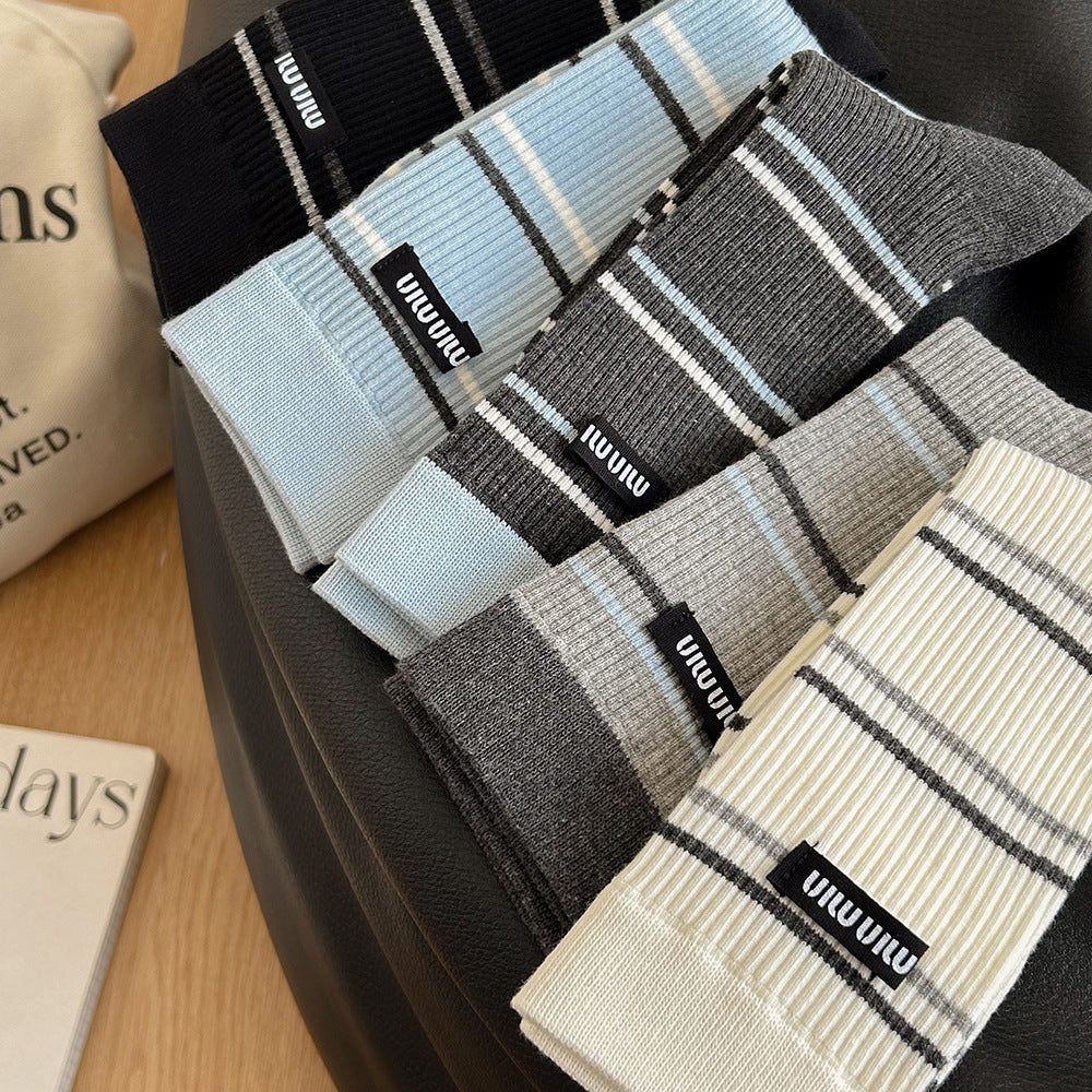 Women's Striped Cotton Crew Socks | Trendy Mid-Calf Socks
